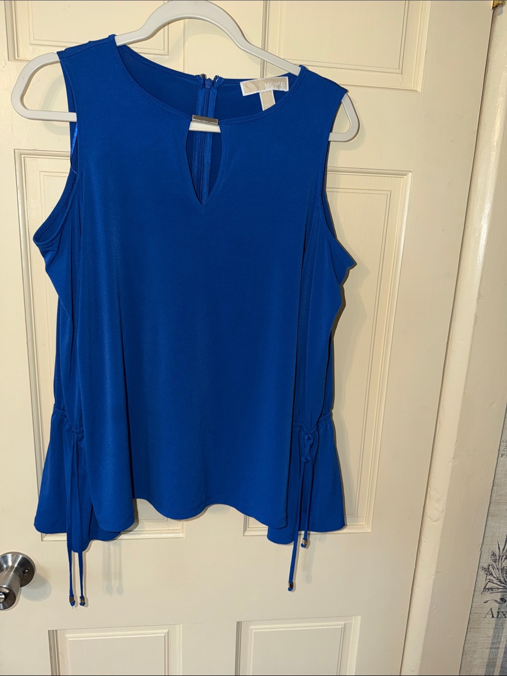 MICHAEL Michael Kors Cobalt Blue Sleeveless Keyhole Drawstring Top